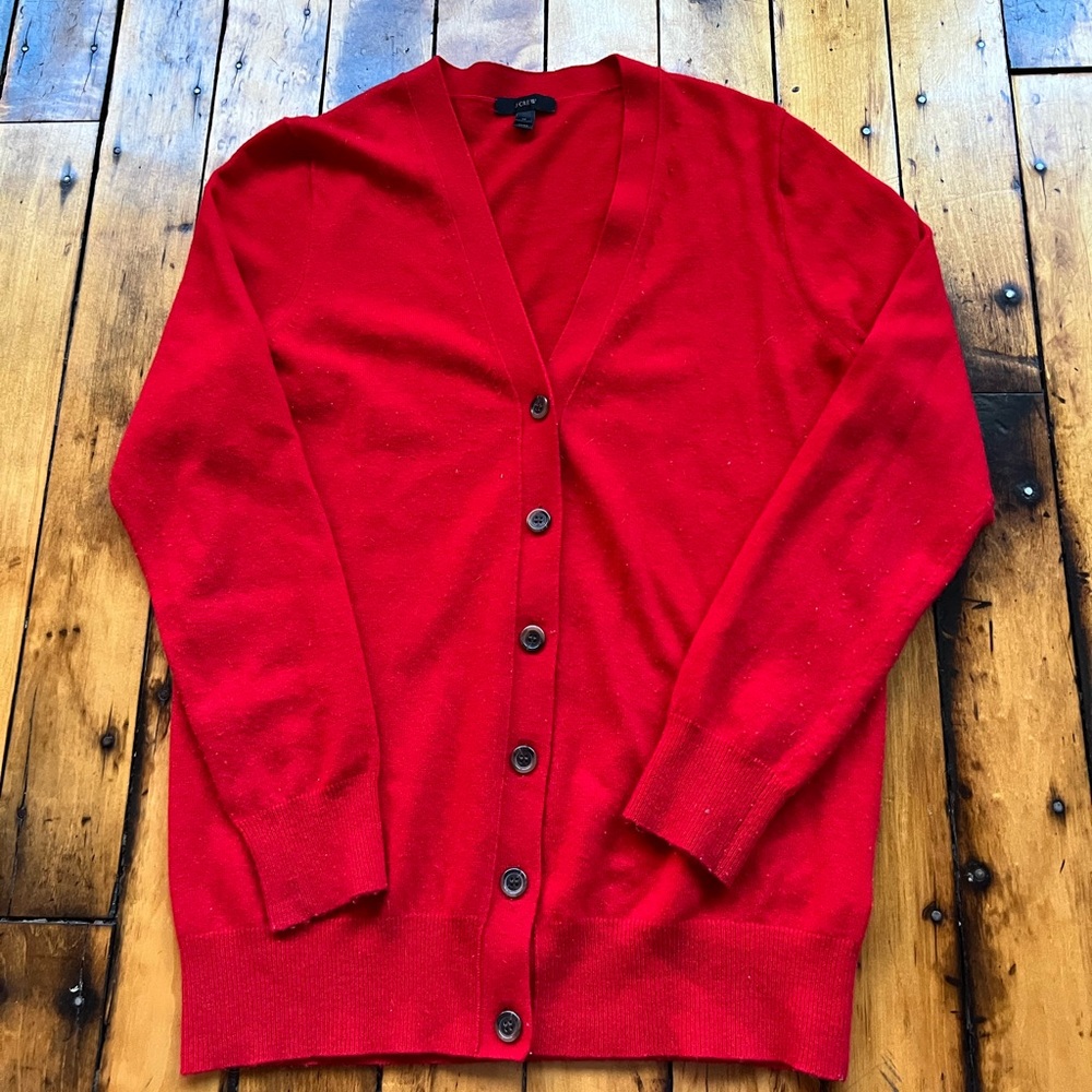 J Crew Women’s Medium Wool Cashmere Cardigan Red Sweater Button Front Soft Comfy